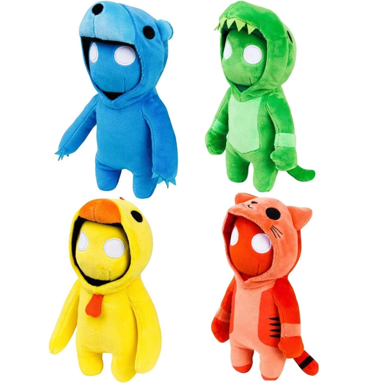 PMI International Gang Beasts 8" Plush 4pk Red Cat Yellow Chicken Green Dragon Blue Bear Bundle Set